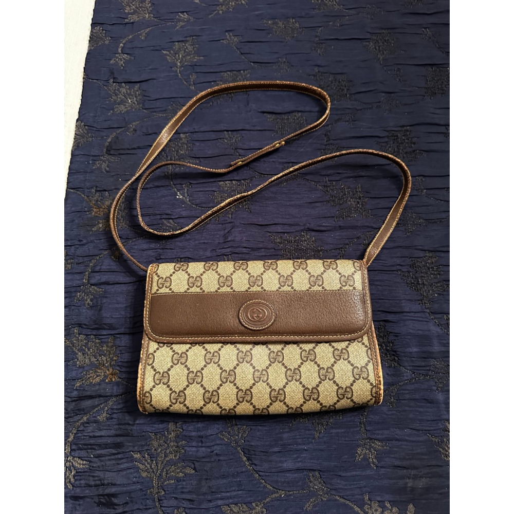 Gucci Brown & Beige Coated Canvas Crossbody Bag w/ Flap Closure - Picture 8 of 14